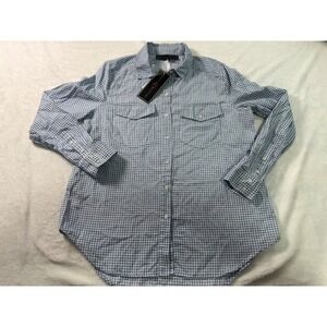 Polly & Esther Womens XL Gingham Button Down Shirt Blue White PW11005PMC NWT